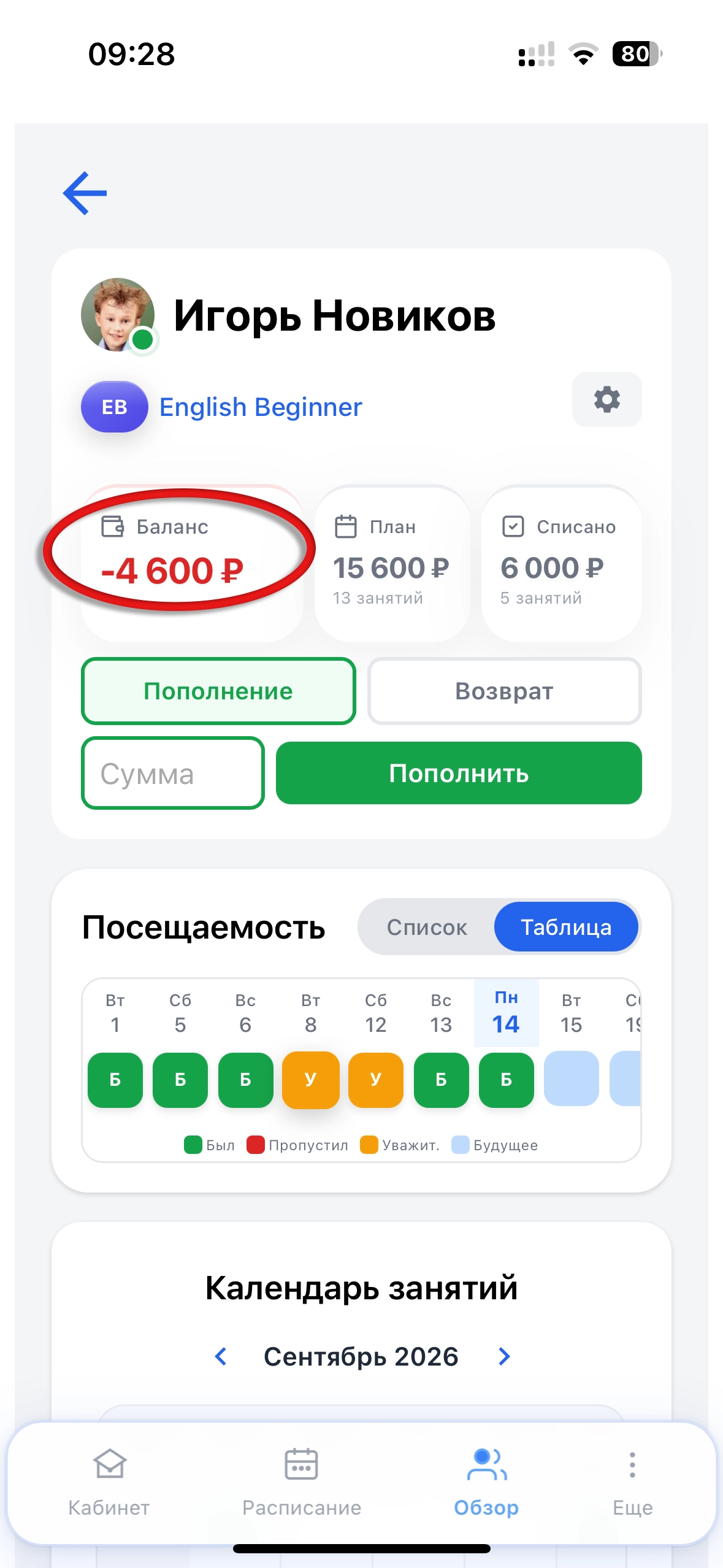 Баланс обновлён